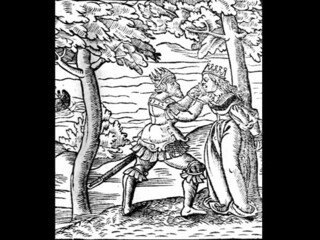 Tereus cutting off Philomela’s tongue, from a 16th-century edition of the ‘Metamorphoses’.