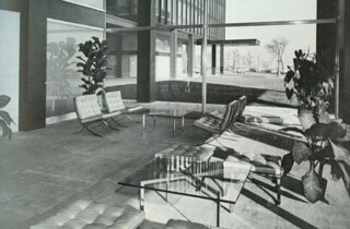 The interior of the German pavilion, with Barcelona chairs (1929).