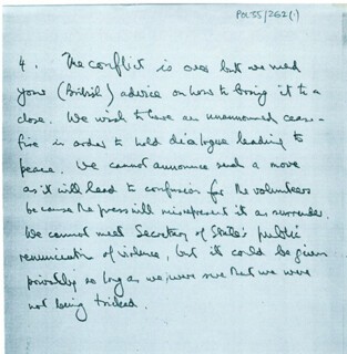 The Heathrow hotel room note, from the Brendan Duddy Archive in the James Hardiman Library at the National University of Ireland, Galway.