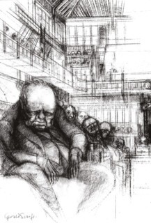 Scarfe’s image of Churchill’s last day in the Commons, 27 July 1964