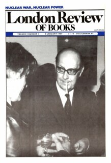 Ted Hughes makes a quarter-face appearance on the cover of the ‘London Review’, 8 January 1987. According to the caption inside, ‘Philip Larkin extends a wary welcome to the future poet laureate, Ted Hughes, during a visit paid by Hughes to the Brynmor Jones Library at Hull over which Larkin presided.’