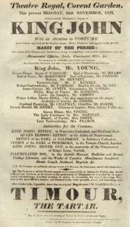 A playbill for a production of Shakespeare’s ‘King John’ in 1823.