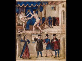 Lucretia’s rape by Sextus Tarquinius and her suicide, from a 16th-century manuscript.