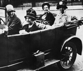 Ray Strachey (in the driver’s seat) with Millicent Garrett Fawcett, her daughter Philippa and sister Agnes on 2 July 1928.