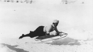 Riding a skeleton on the Cresta Run, before women were inexplicably banned in 1929.