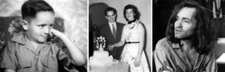 From left to right: Manson on his first day of school, 1939; on his wedding day, 1955; on trial, 1970.