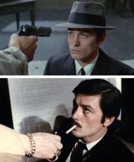 Alain Delon in ‘Le Samouraï’ (1967) and, below, in ‘Le Cercle rouge’ (1970)