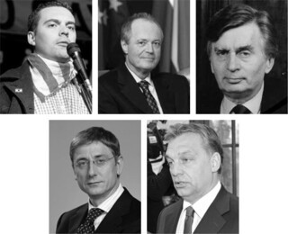 Clockwise from top left: Vona, Medgyessy, Antall, Orbán, Gyurcsány