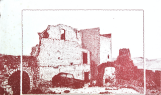 The Marquis de Sade’s phantom Citroën in the ruins of the château above Lacoste, as imagined by Jeremy Harding and drawn by Paul Smith, pen and ink, c.1973.