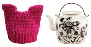 Pussyhat (left); teapot by Luo Fatai, 1913 (right).