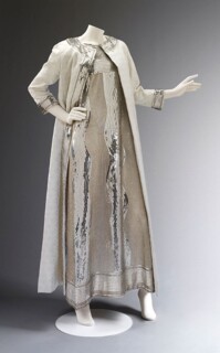 Evening dress of embroidered net and matelasse coat, designed by Mila Schön, 1966. Courtesy Maison Mila Schön. Photo © Victoria and Albert Museum.