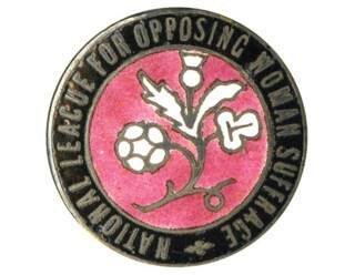 Badge representing the National League for Opposing Woman Suffrage.