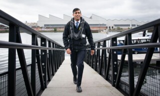 Rishi Sunak visiting the Titanic Quarter in Belfast, 24 May 2024. Photo © Stefan Rousseau / PA Images / Alamy