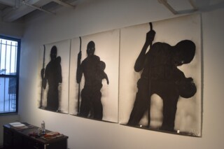 ‘and in the glass, like moonshine – the hue was purple/saturn devouring his son’ by Felix Shumba in his studio at the ISCP, February 2025