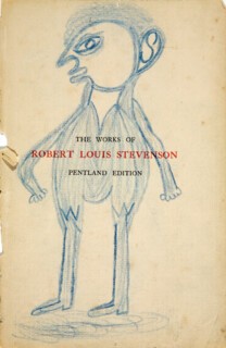 A drawing by J.J. Beegan on the flyleaf of ‘The Works of Robert Louis Stevenson’.