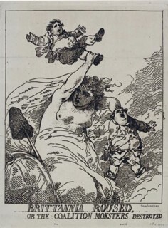 ‘Britannia Roused, or the Coalition Monsters Destroyed’ by Thomas Rowlandson (1784).