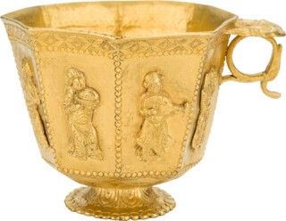 Octagonal cup with musicians and a dancer (c.830s).