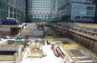 The Crossrail construction site at Canary Wharf.