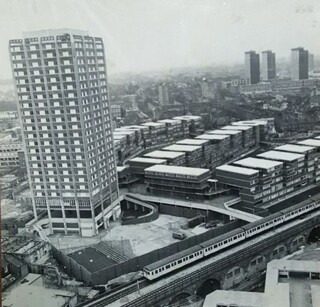 Grenfell Tower and the low-rise blocks at the tower's foot shortly after they were finished in 1974.