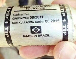 A tear gas canister, made in Brazil, used in Turkey.