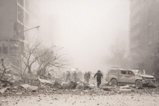 The aftermath of an airstrike near Ferdowsi Square in central Tehran, 2 March 2026 (Hamid Vakili / Parspix / Abaca Press / Alamy)