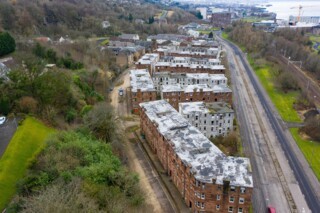 Derelict tenements at Clune Park in Port Glasgow, 2021