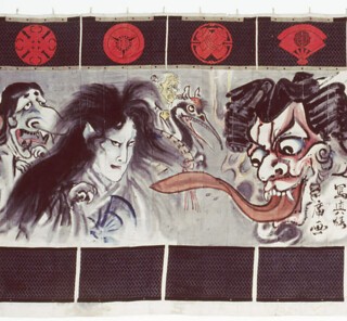 Detail from Shintomiza Kabuki Theatre Curtain (1880) by Kawanabe Kyōsai