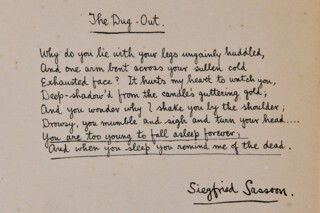 The manuscript of ‘The Dug-Out’, Siegfried Sassoon’s contribution to the tribute book presented to Thomas Hardy in October 1919.