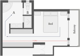 The layout of Pistorius’s bedroom. Steenkamp was shot at B, by Pistorius at A.