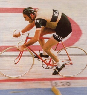 Eddy Merckx on his steel track bike in 1972.