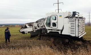 An Armtrac 400 demining vehicle in Kharkiv, October 2022. Photo © Ukrinform / Alamy.