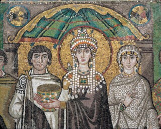 Theodora and attendants, from a sixth-century mosaic in the Basilica of San Vitale, Ravenna