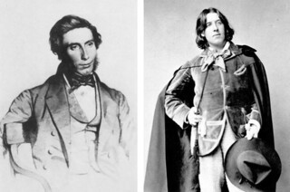 Left, William Wilde in 1848, from a drawing by J.H. Maguire; right, Oscar Wilde photographed in New York in 1882.