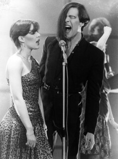 Joanne Catherall and Phil Oakey of the Human League performing in 1982.