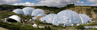 The biodomes of the Eden Project in Cornwall, joined together like soap bubbles.