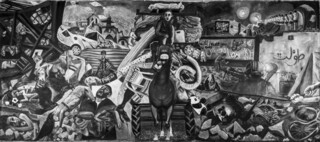 ‘No Words’ by Malak Mattar, oil on panel, 5 x 2.3 metres (2024)