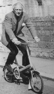 Alex Moulton on one of his bicycles in 1963.