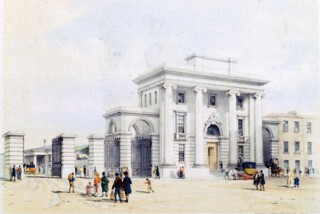 Curzon Street Station in a lithograph of 1838, shortly after its completion