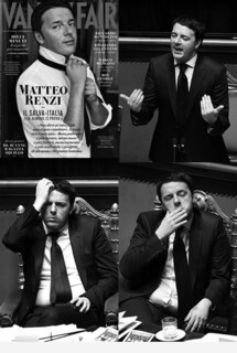 Matteo Renzi on the cover of ‘Vanity Fair’, November 2013, and in Parliament before a vote of confidence, February 2014.