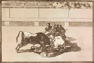 Goya’s ‘Tauromaquia, a Picador Is Unhorsed and Falls under the Bull’ (c.1825).