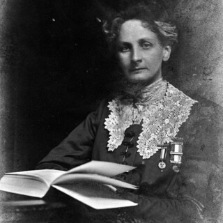Constance Lytton with hunger strike medal, c.1912.