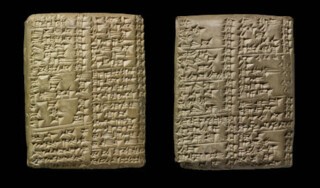 Obverse and reverse of a tablet listing plants in the garden of a Babylonian king, including mangelwurzel, fenugreek and ‘slave girlbuttock’ plant