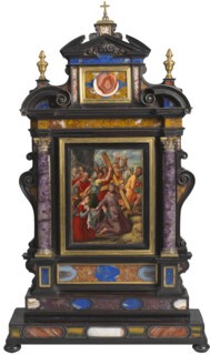 ‘Christ Bearing the Cross’ attributed to Pieter Aertsen (1508-75) in a Baroque pietre dure frame