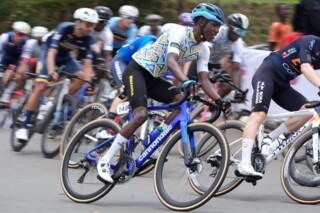 Rwanda’s Eric Manizabayo competing in the cycling Road World Championships in Kigali, 28 September 2025 (AP Photo/Jerome Delay)
