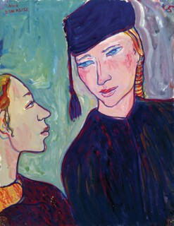 Charlotte Kann (left) and Barbara Petzel discuss Barbara’s love life