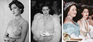 From left to right: Princess Margaret on her 26th birthday in 1956; at a film premiere in 1951; with the Queen Mother in 1951.