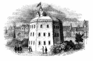 An engraving of the Globe Theatre as it appeared in 1598, after a contemporary drawing.